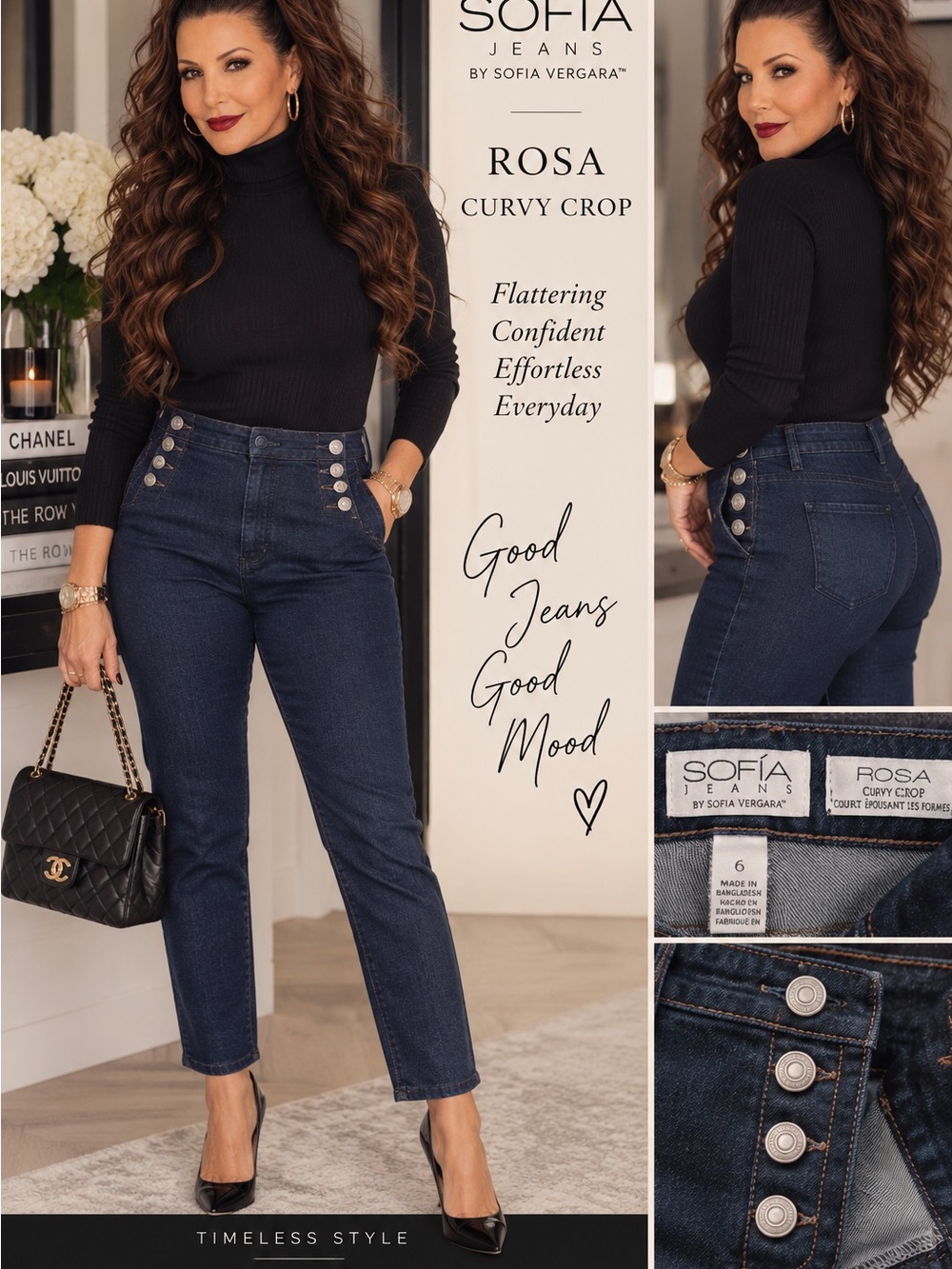 sofia by sofia vergara Navy Curvy Crop High-Rise Button Jeans